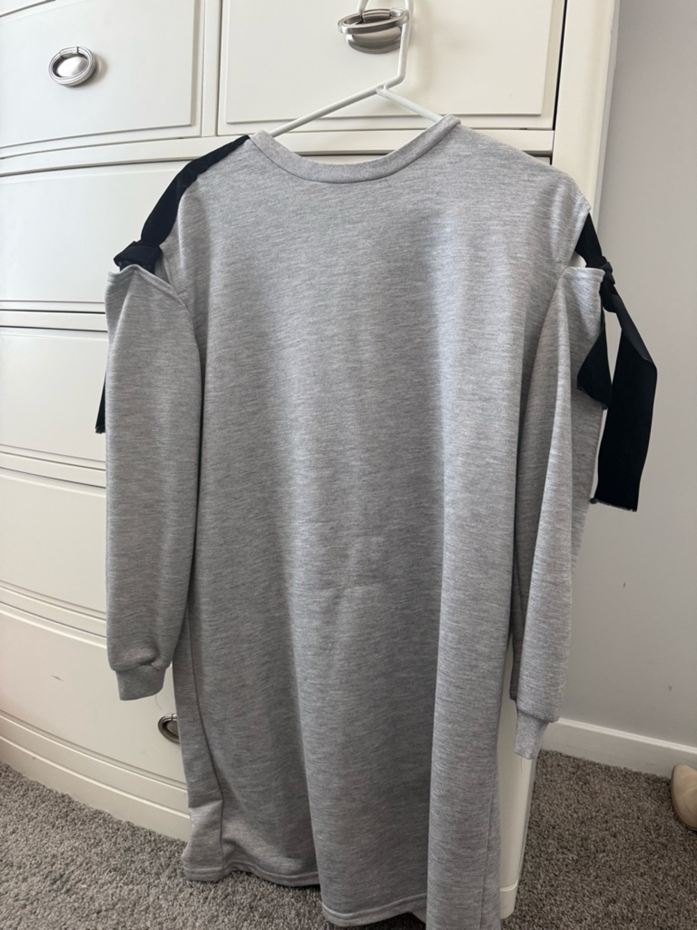 Boohoo Grey Midi Dress with Black Shoulder Ties